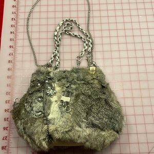 Designer rabbit fur cross body bag with silver charms